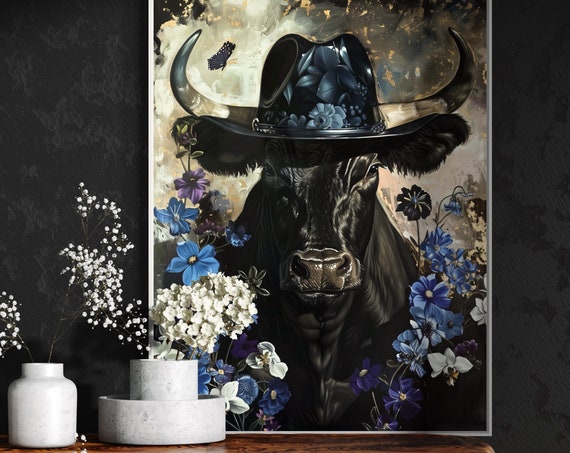 Whimsical Buffalo Dark Academia Art Print, Rustic
