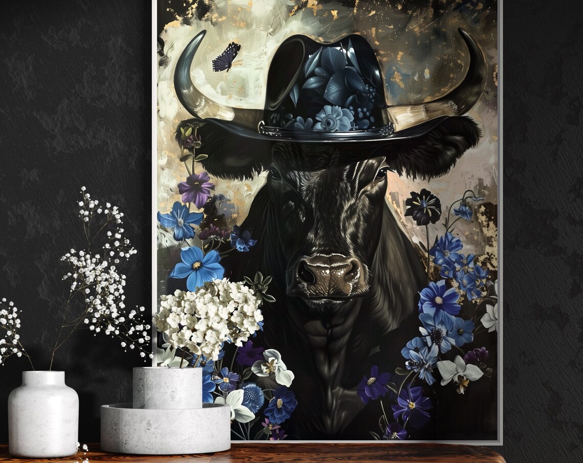 Whimsical Buffalo Dark Academia Art Print, Rustic