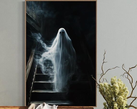Haunted Mansion Smoke Ghost Staircase Spooky Halloween Art Print