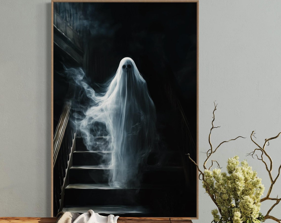 Haunted Mansion Smoke Ghost Staircase Spooky Halloween Art Print