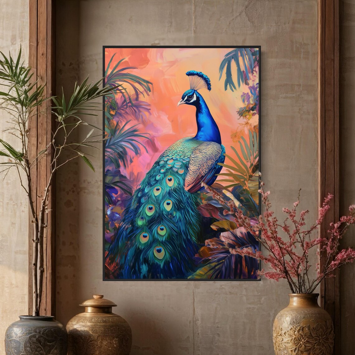Majestic Peacock Tropical Exotic Wildlife Art Print
