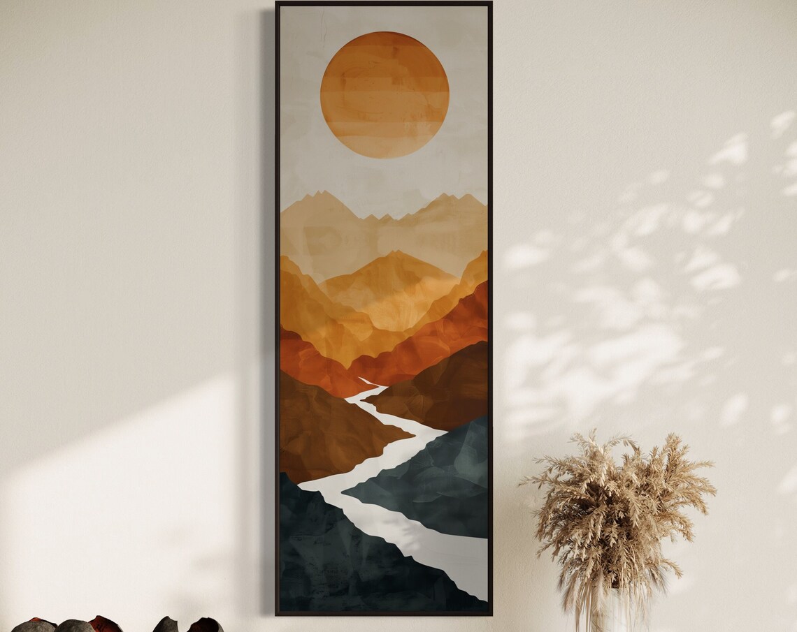 Boho River Journey, Geometric Mountain Art Print