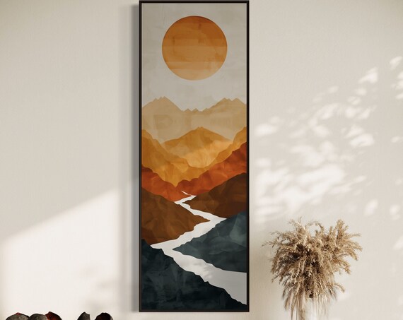 Boho River Journey, Geometric Mountain Art Print