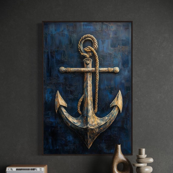 Vintage Anchor Nautical Art Print, Rustic Coastal Decor