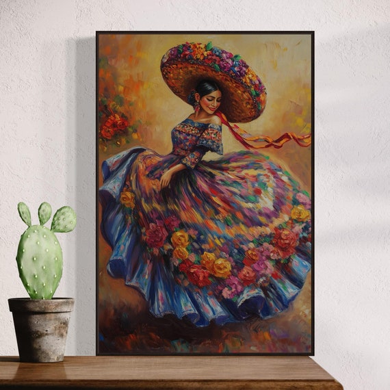 Mexican Dancer Wall Art Folkloric Colorful Cultural Home Decor Traditional Dress Print For Living Room Or Above Bed