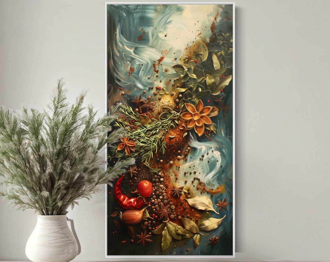 Tall Vertical Spices And Herbs Illustration Star Anise Kitchen Print