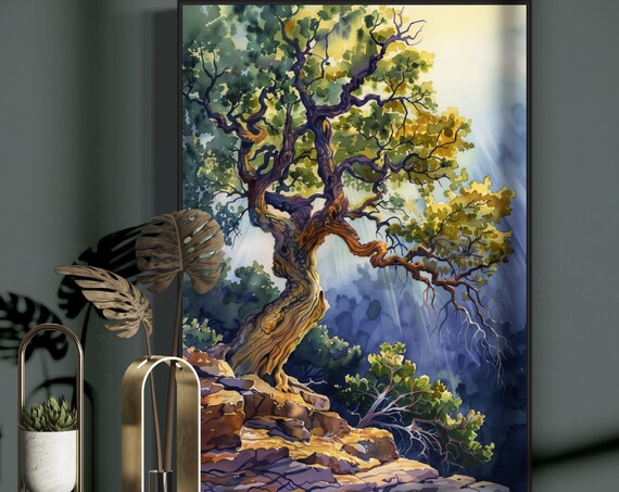 Enchanted Forest Tree Of Life Art Whimsical Old Oak Tree Print Relaxing Summer Forest Landscape Perfect Home Decor And Hallway Wall Art