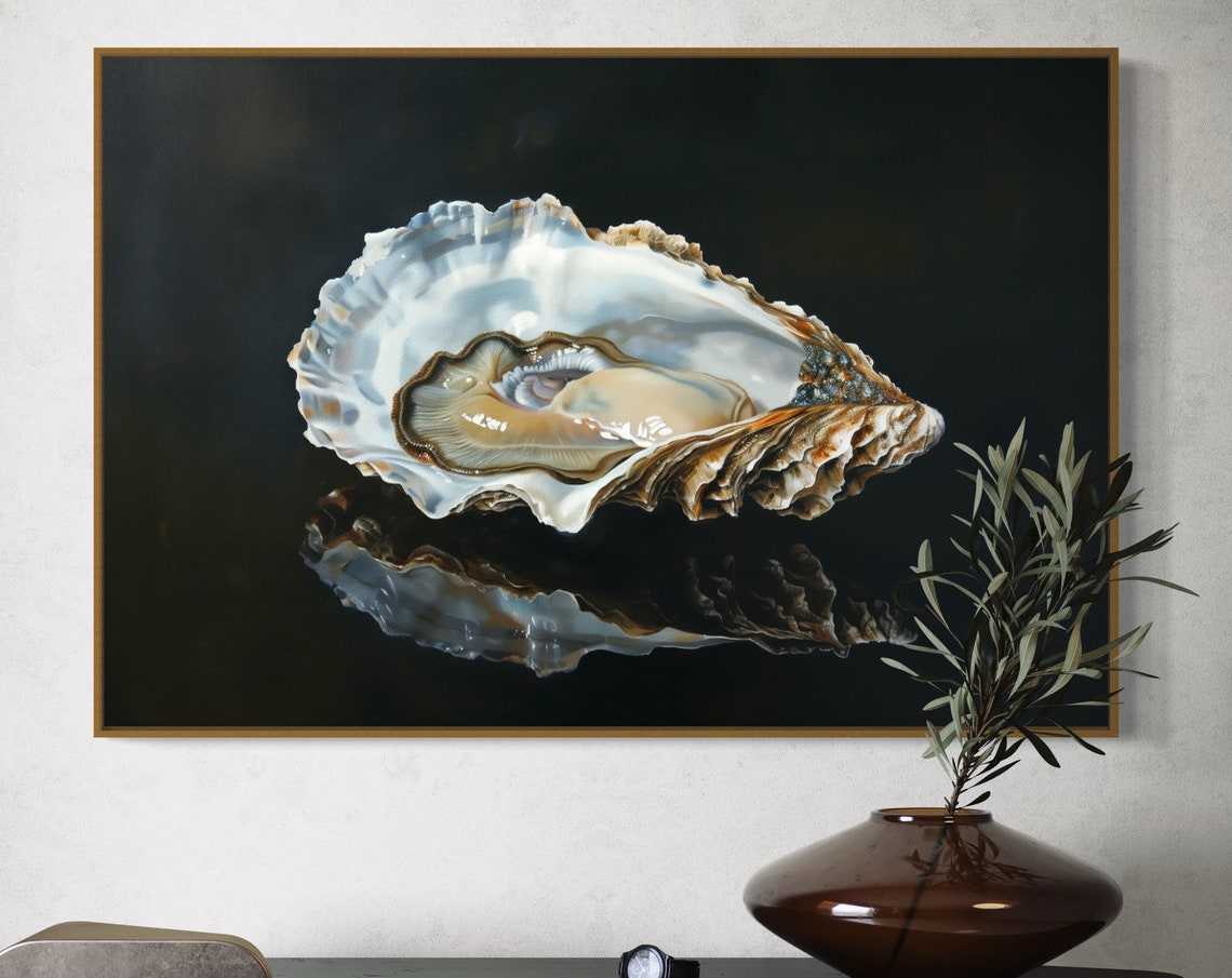 Elegant Oyster Shell Still Life Modern Coastal Sea Art Poster