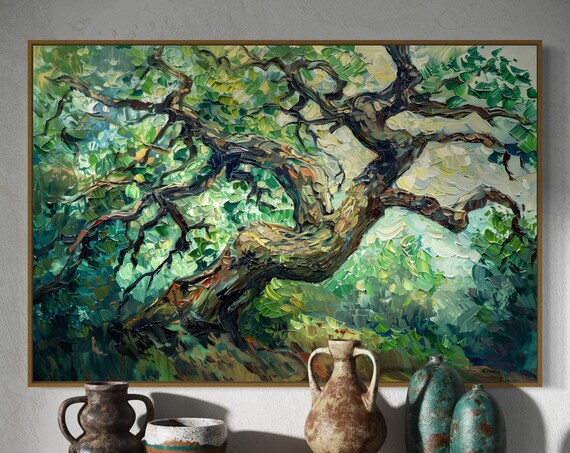 Enchanted Summer Vibrant Whimsical Tree Art Print Textured Expressionism Art For Countryside Inspired Home Decore