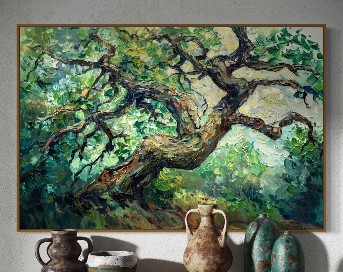 Enchanted Summer Vibrant Whimsical Tree Art Print Textured Expressionism Art For Countryside Inspired Home Decore