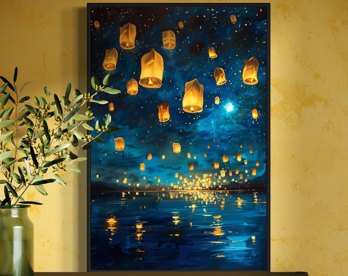 Magical Night Lantern Festival, Fantasy Art Print