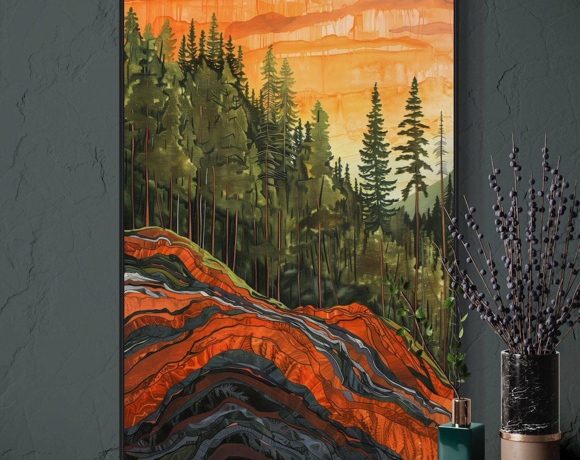 Golden Horizon Pine Forest Mountain Sunset Orange Sky Travel Poster - Image 5