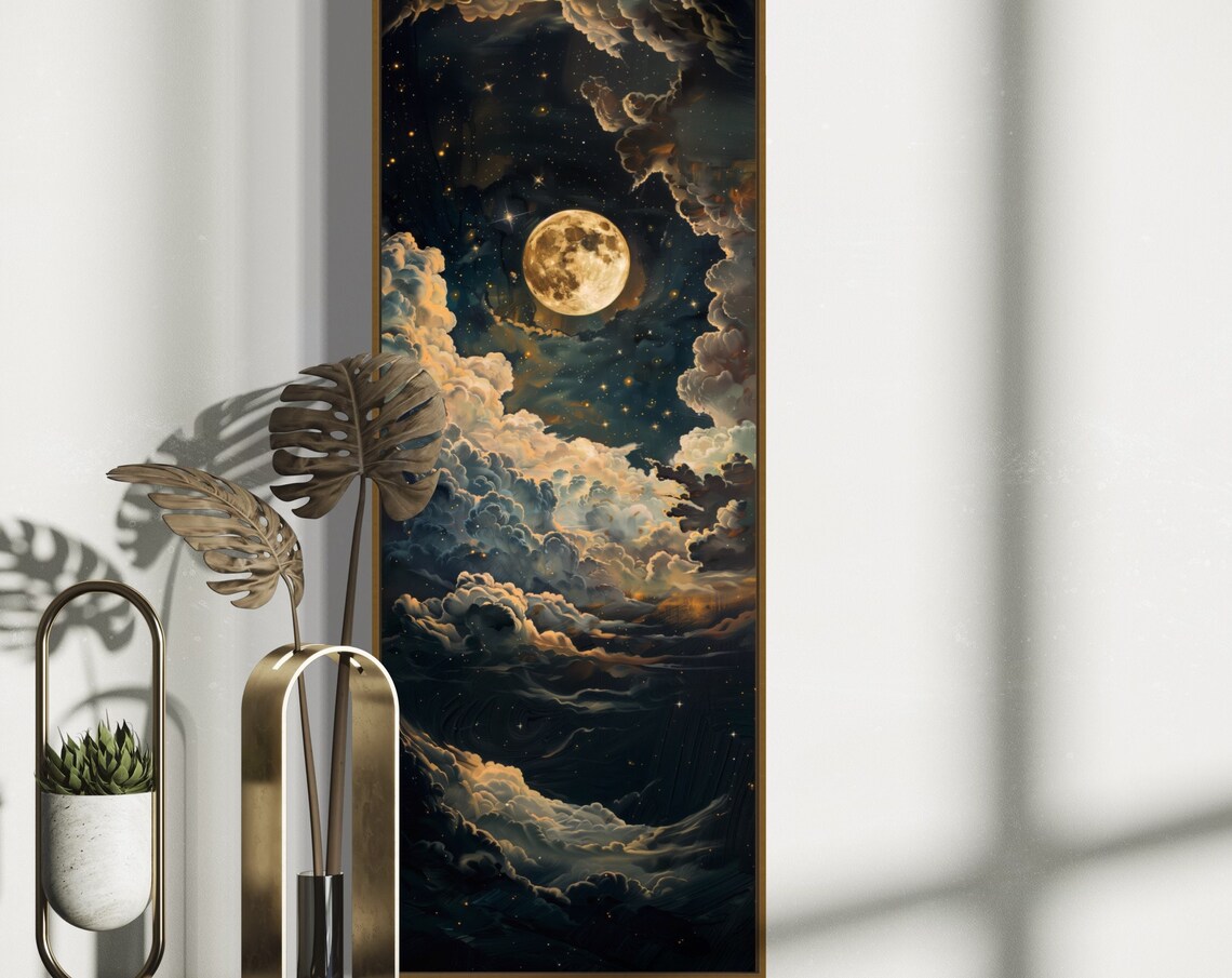 Moonlit Starry Night Vintage Celestial Art Print