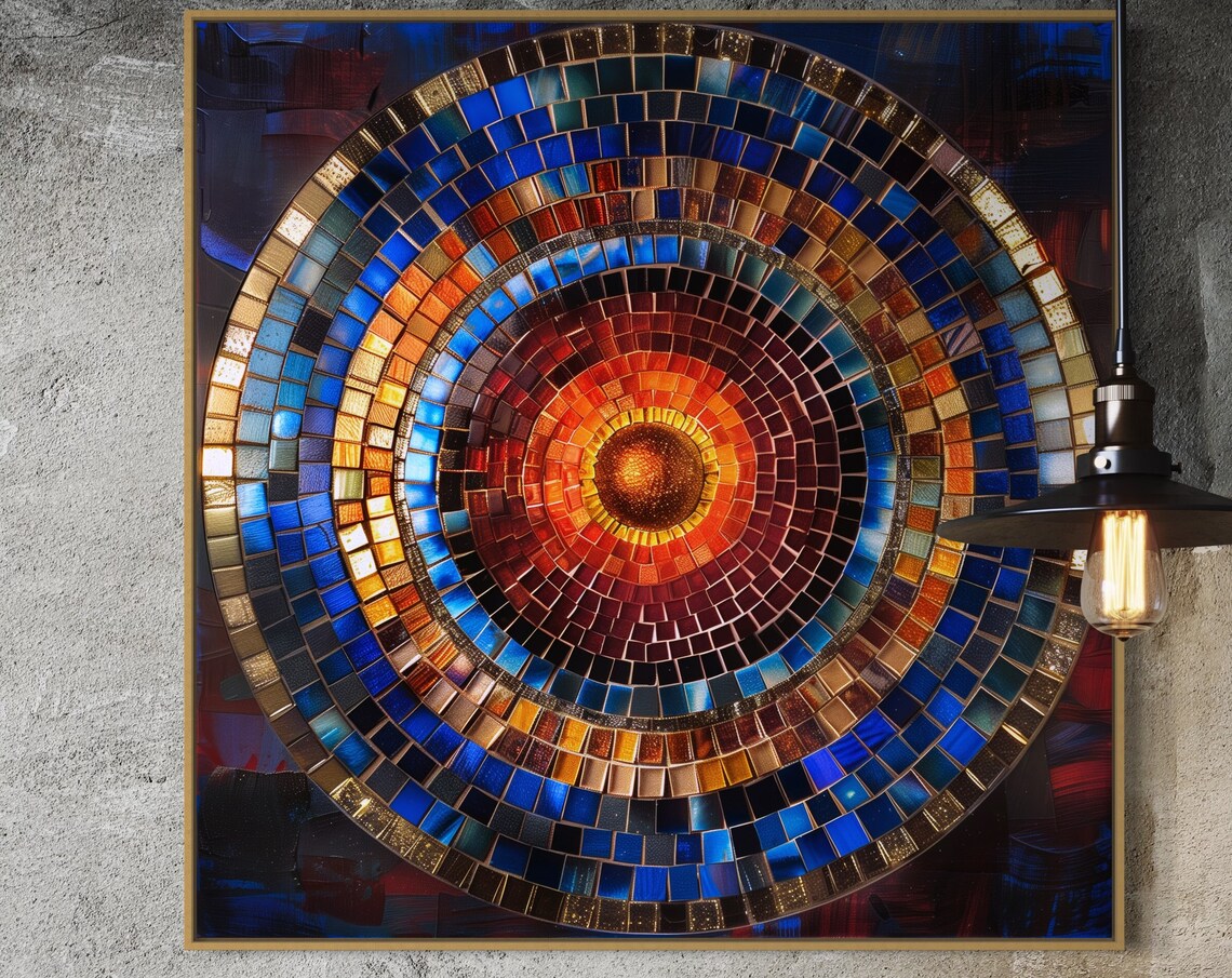 Vivid Mosaic Round Whorl Abstract Spiral Art Print