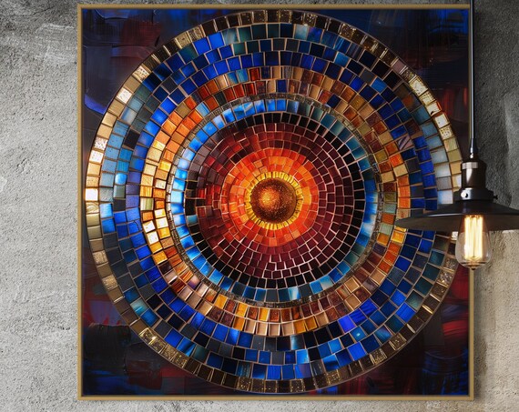 Vivid Mosaic Round Whorl Abstract Spiral Art Print