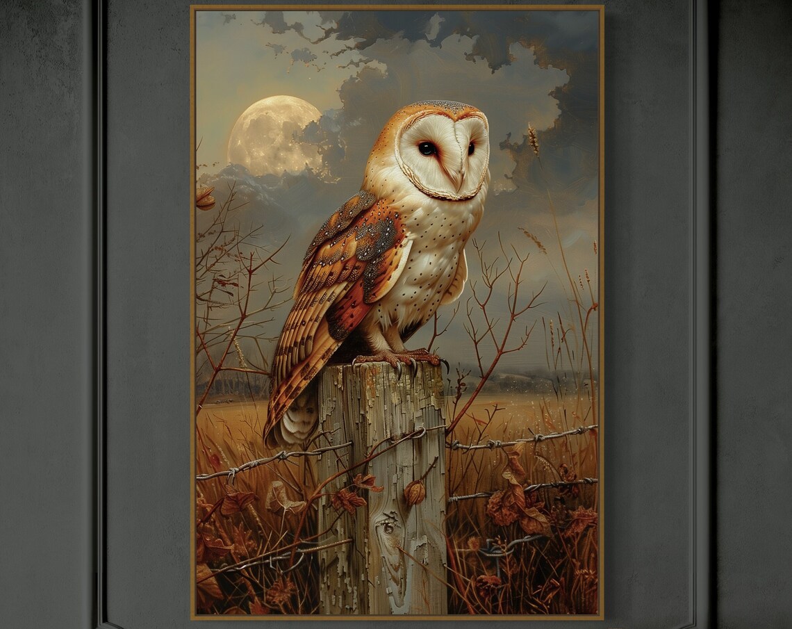 Moonlit Barn Owl and Full Moon Art Print - Image 5