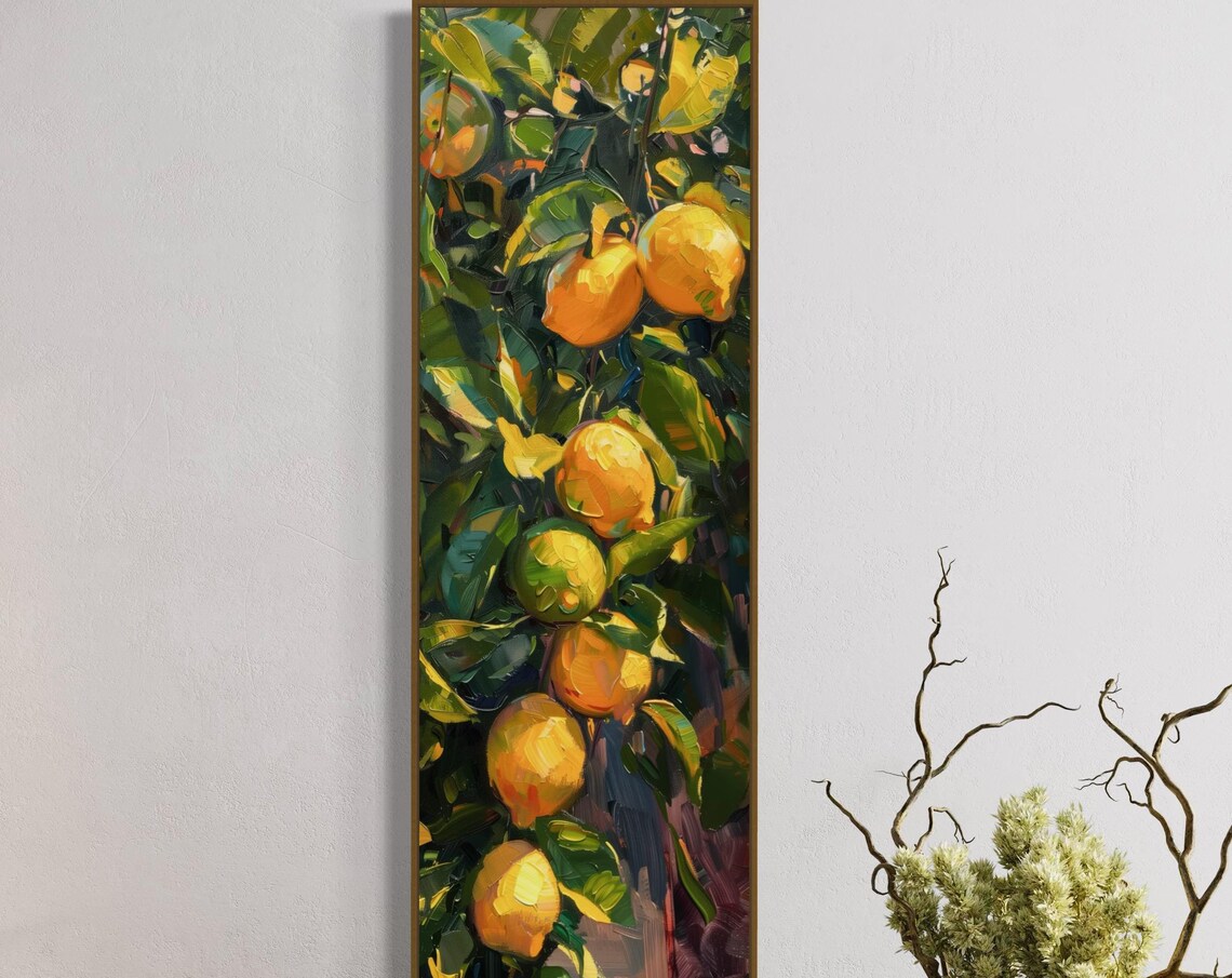 Vibrant Lemon Tree Tall Narrow Impressionist Lemon Wall Art Modern Vertical Fruit Print For Lemon Kitchen Decor - Image 5