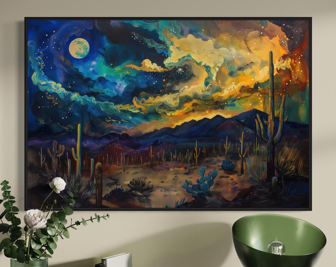 Mystical Arizona Desert Night Southwestern Cactus Art Print