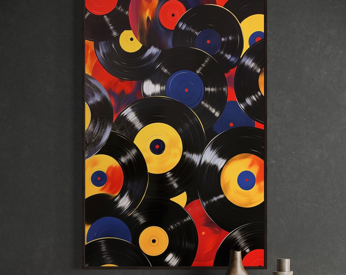 Vinyl Records Collage Pop Art Colorful Retro Music Room Poster - Image 4