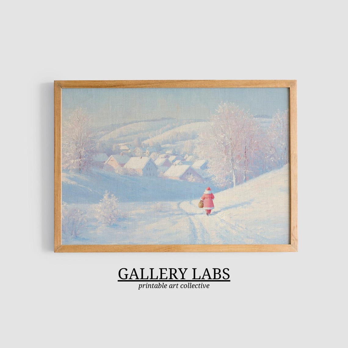 Santa Claus Snowy Village Walk Winter Christmas Scene Wall Art - Image 3