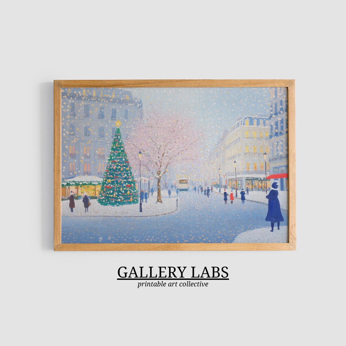 Paris Christmas Street Snowfall Big Tree City Lights Travel Poster - Image 3