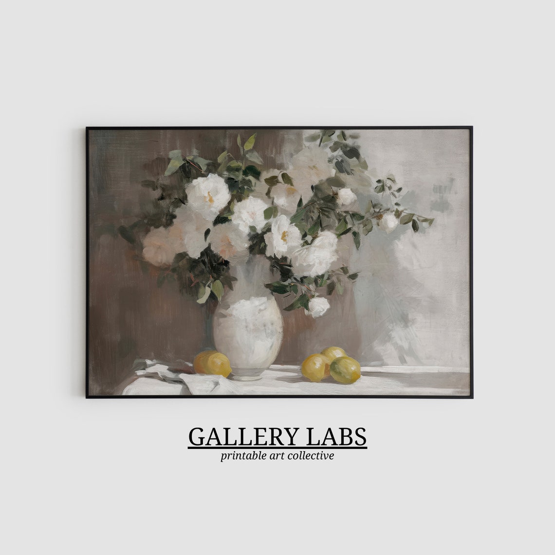 White Flowers In Vase With Lemons Vintage Kitchen Still Life Poster - Image 2