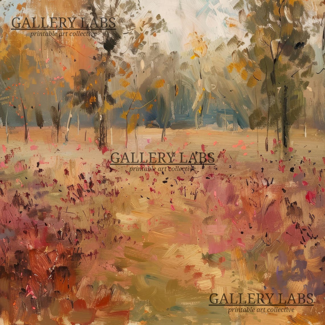 Autumn Wildflower Meadow Golden Trees Fall Landscape Art Print - Image 4