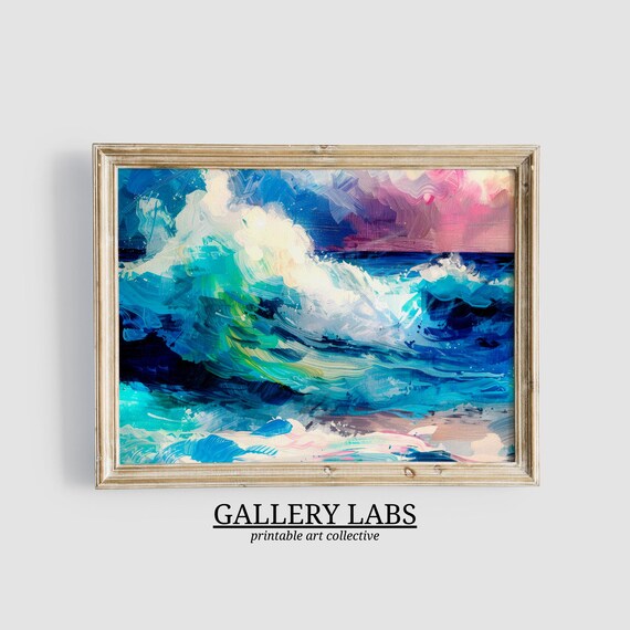Abstract Ocean Wave Crashing Blue Surf Coastal Bathroom Wall Art Print