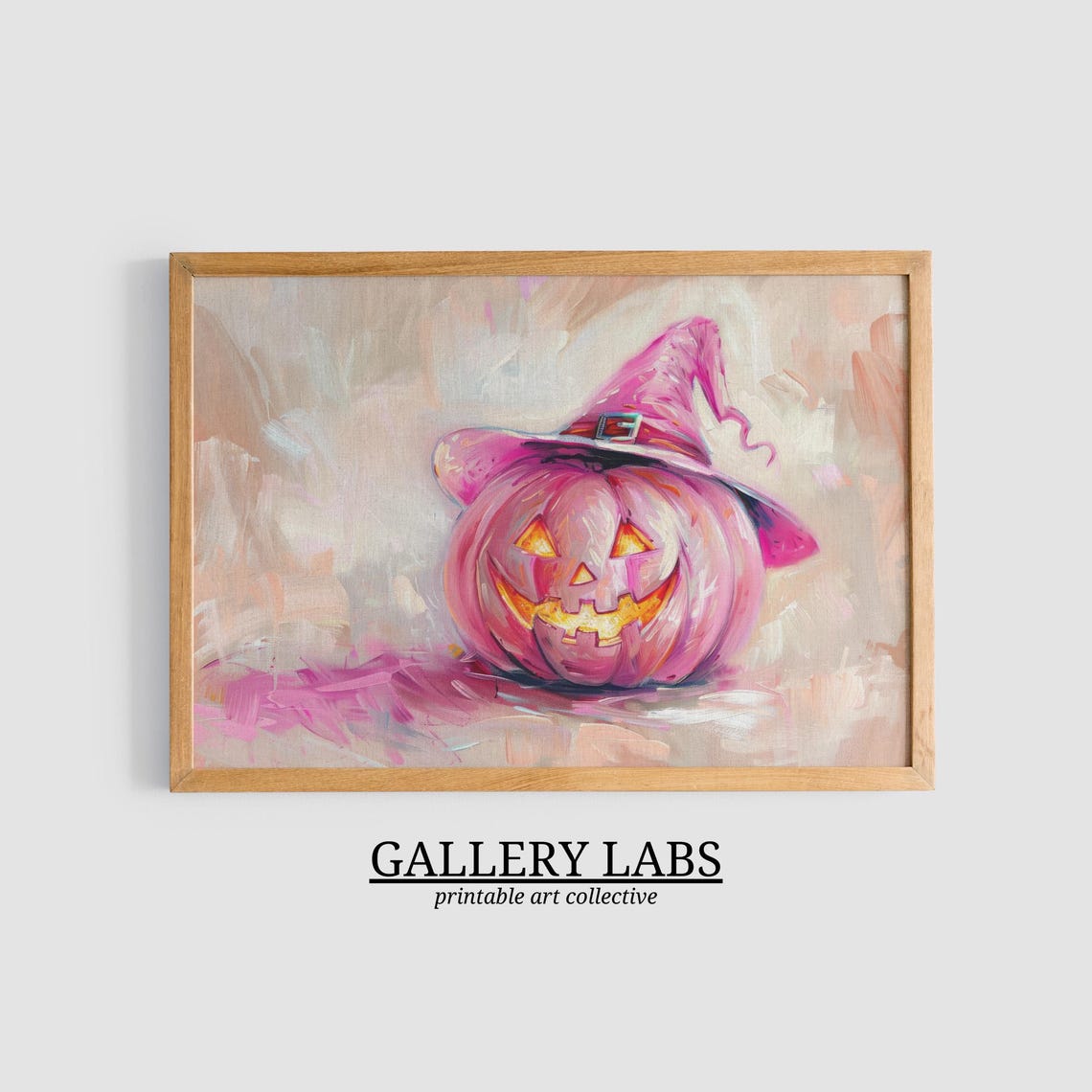 Pink Pumpkin Witch Hat Jack O Lantern Cute Halloween Painting Poster - Image 3