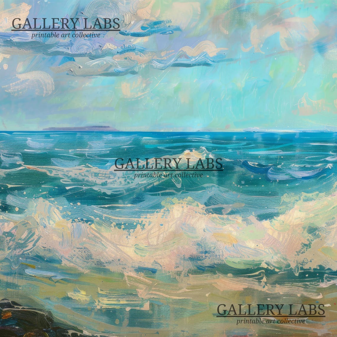 Abstract Blue Ocean Waves Modern Serene Coastal Scene Art Print - Image 4