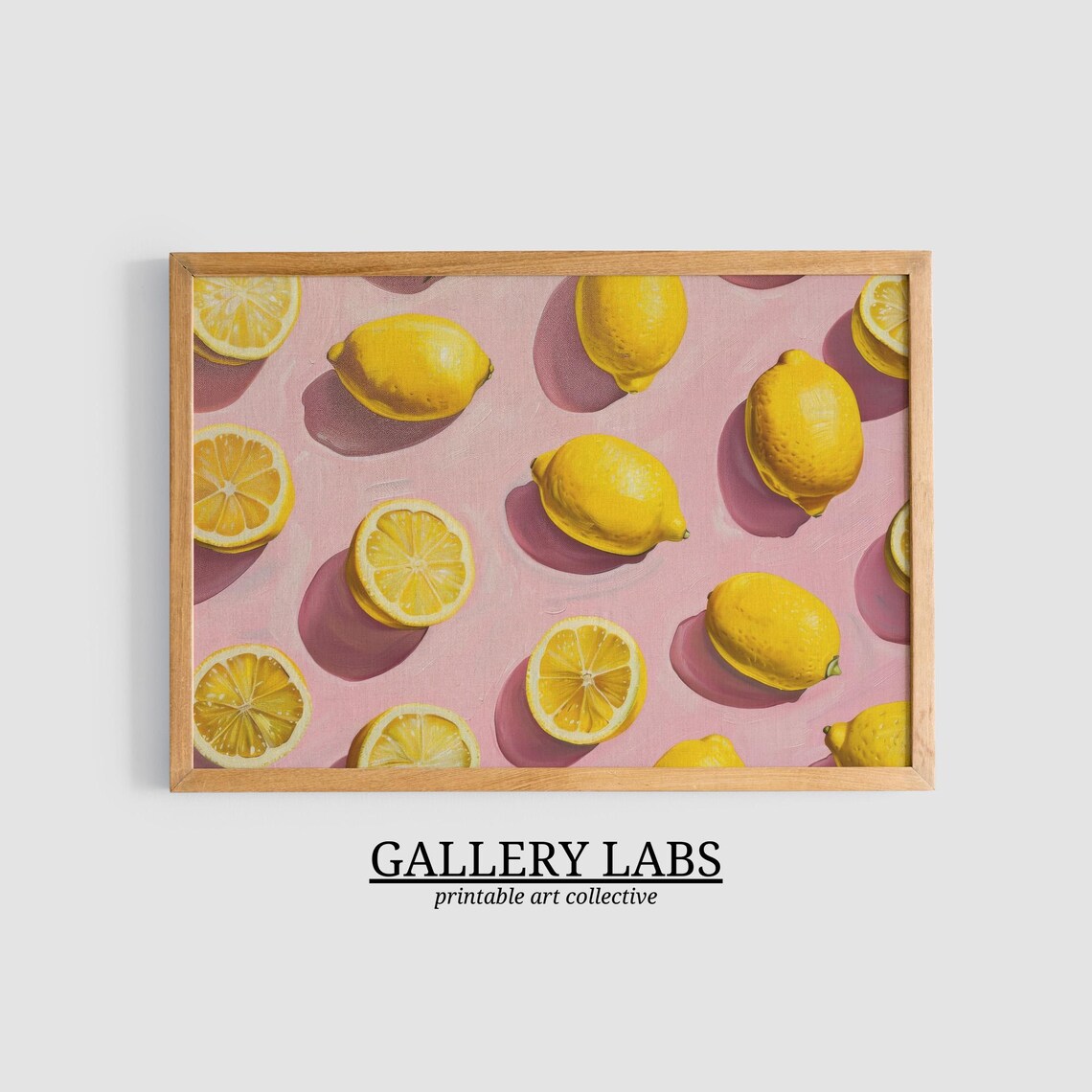 Yellow Lemons Pink Background Kitchen Fruit Pattern Painting Wall Poster - Image 3