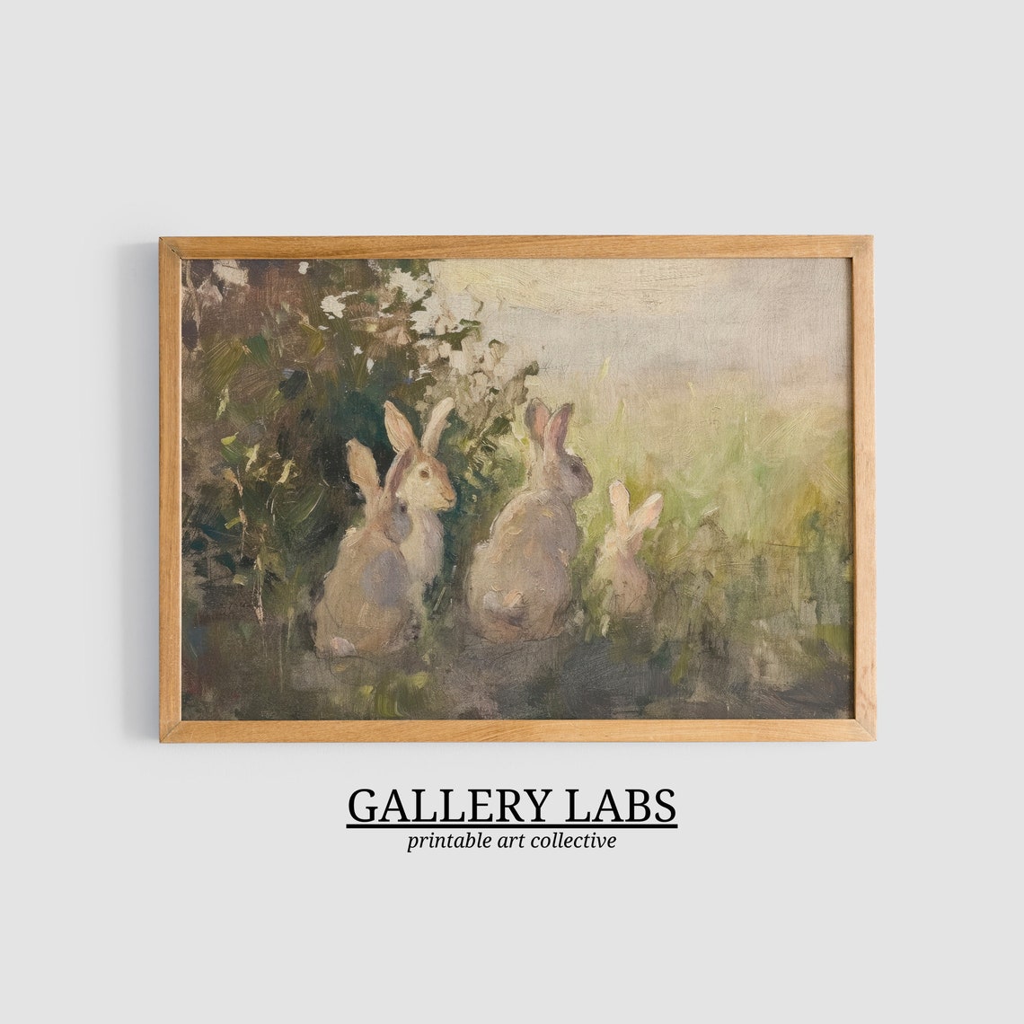 Vintage Rabbit Oil Painting Muted Neutral Country Meadow Art Poster - Image 3