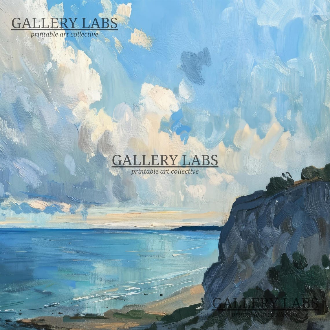 Cliffside Ocean Seascape Dramatic Clouds Blue Coastal Wall Art Print - Image 4