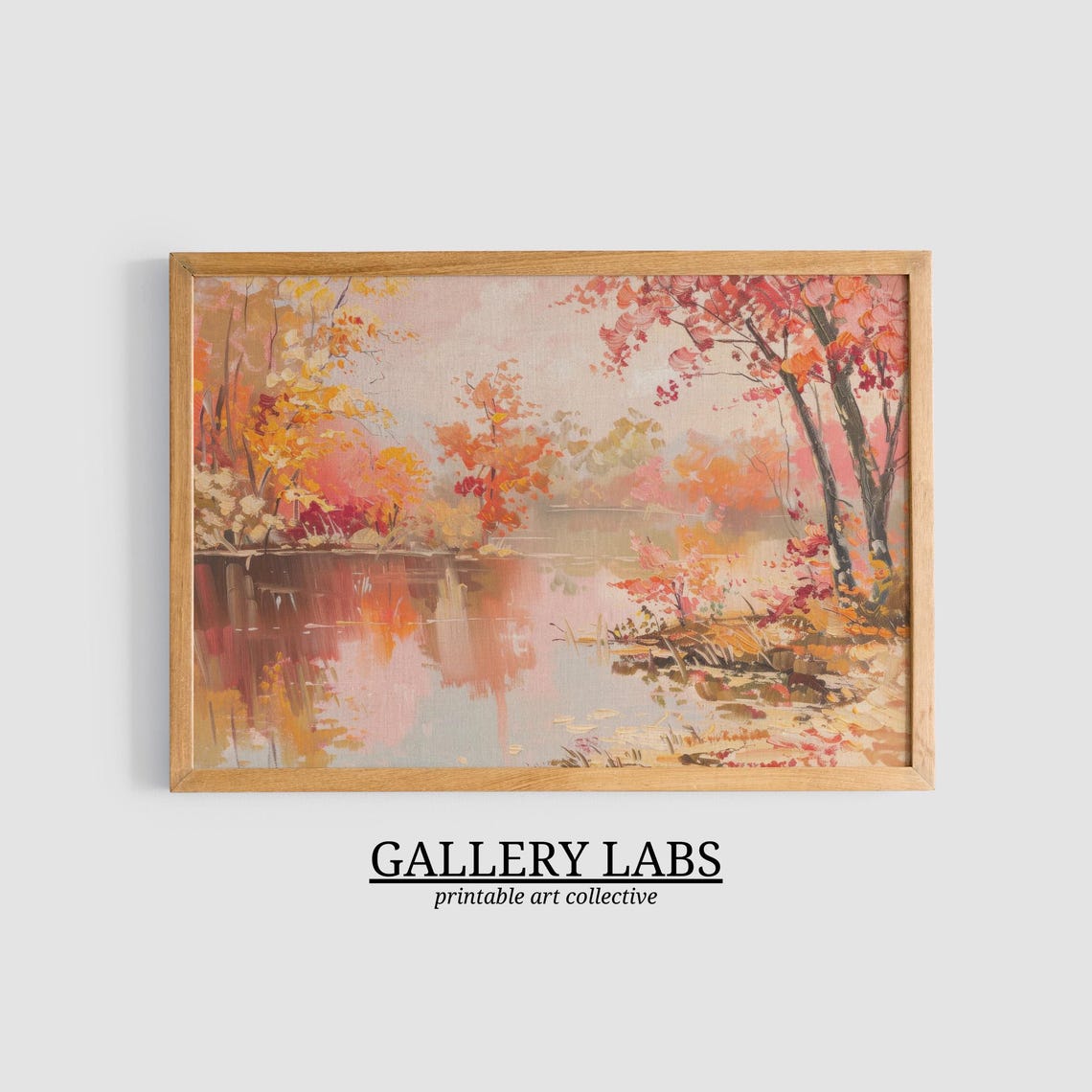 Autumn Lake Reflection Fall Foliage Water Landscape Painting Poster - Image 3