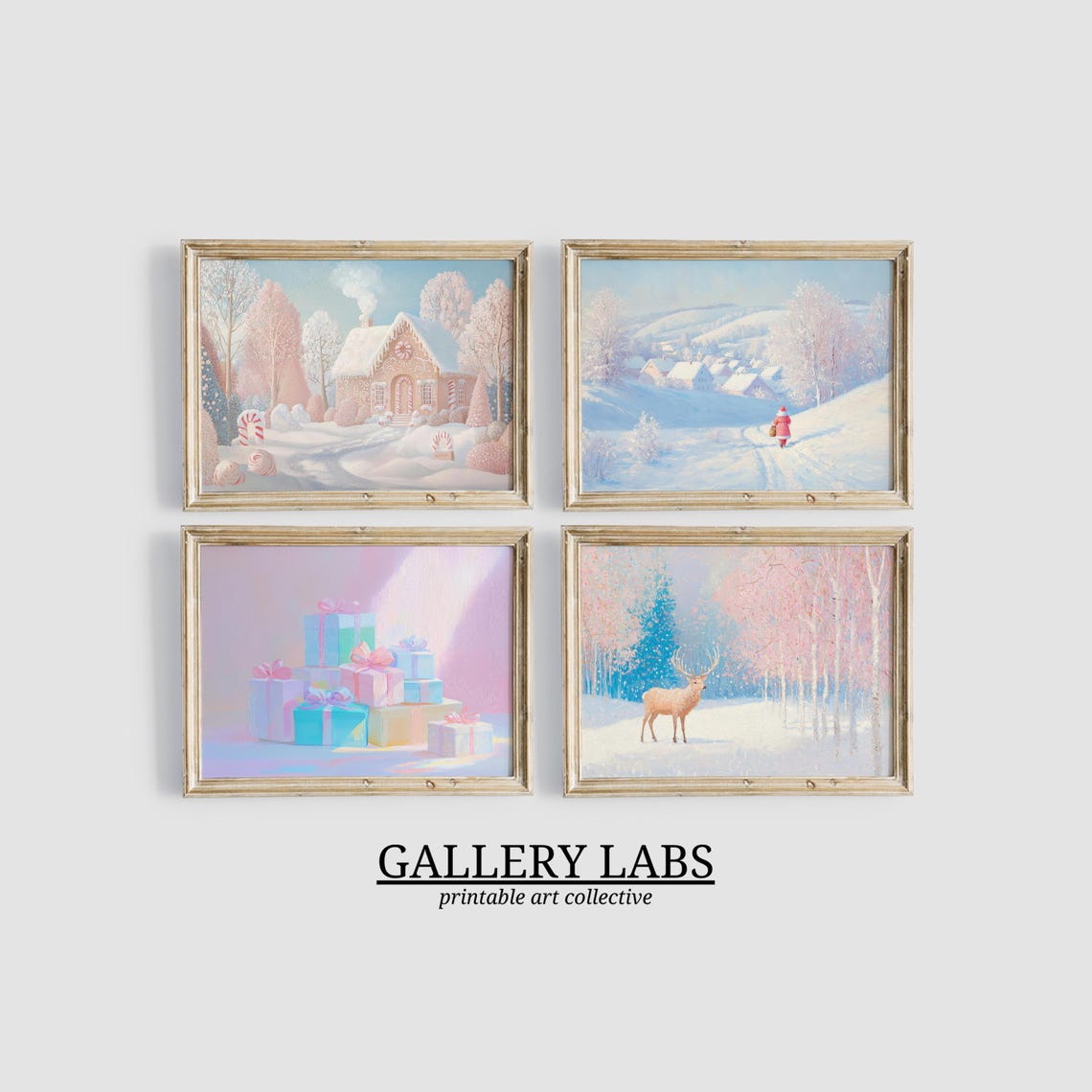 Twelve Mini Pastel Christmas Prints Set Winter Gallery Wall Art Poster - Image 4