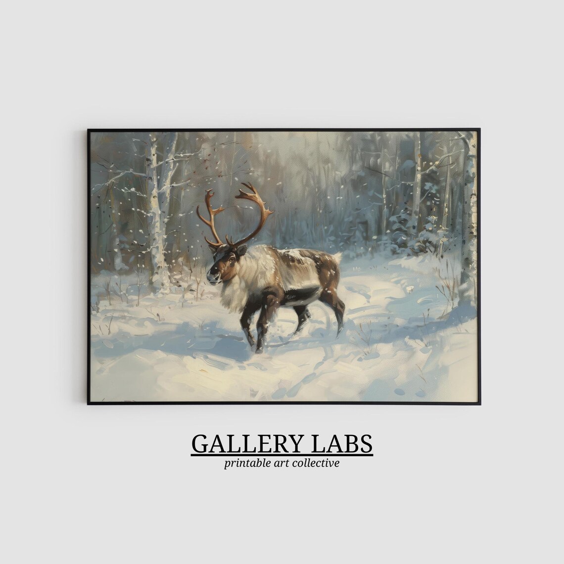 Majestic Reindeer Snowy Forest Winter Scene Nature Art Poster - Image 2