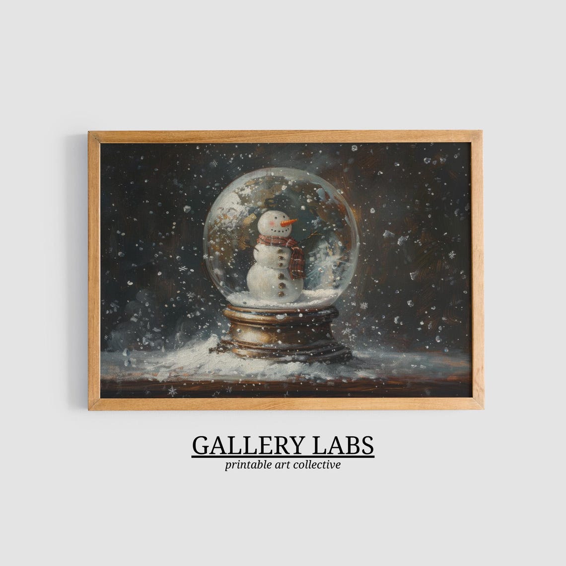 Christmas Snow Globe Cute Snowman Plaid Scarf Snowfall Painting Poster - Image 3