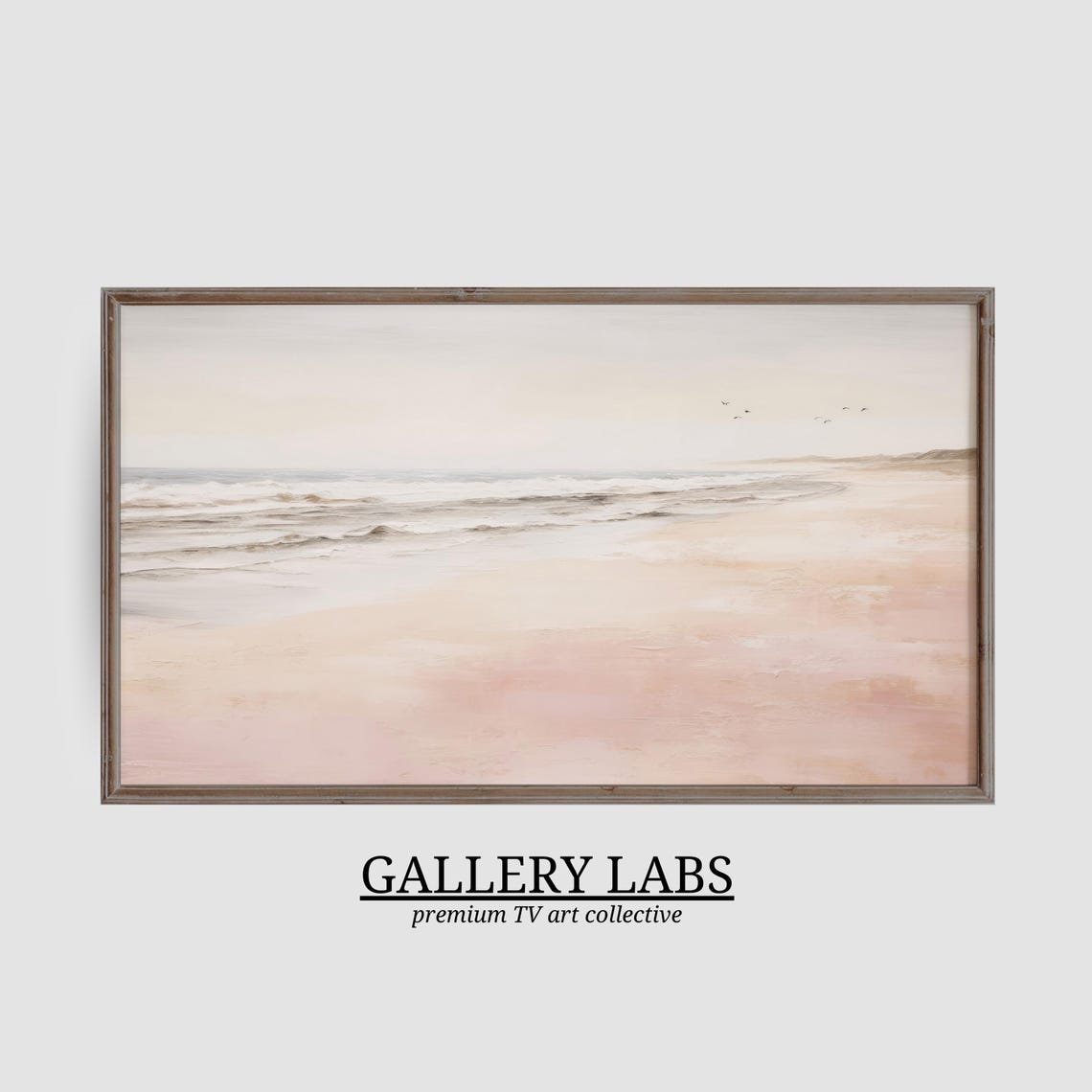 Minimalist Soft Pink Beach Gentle Waves Seabirds Neutral Wall Art - Image 3