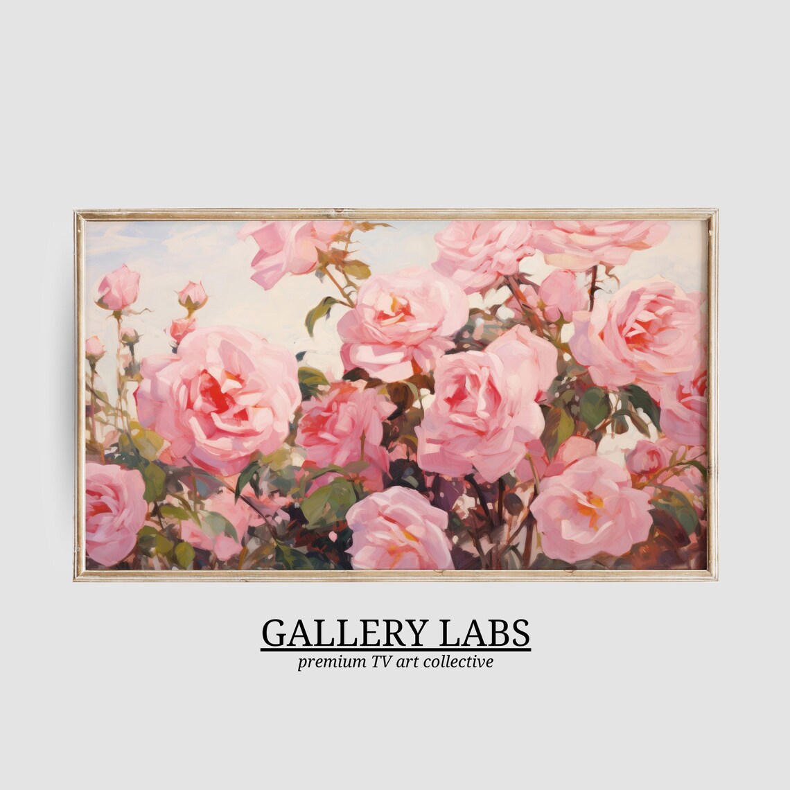 Pink Roses Frame Tv Art Farmhouse Decor Vintage Flower Painting Girly Apartment Decor Pink Abstract Tv Art Tv Art