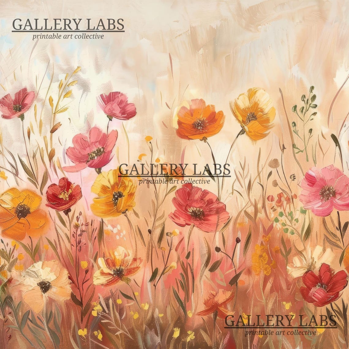 Fall Wildflower Field Golden Autumn Bright Meadow Scene Art Print - Image 4