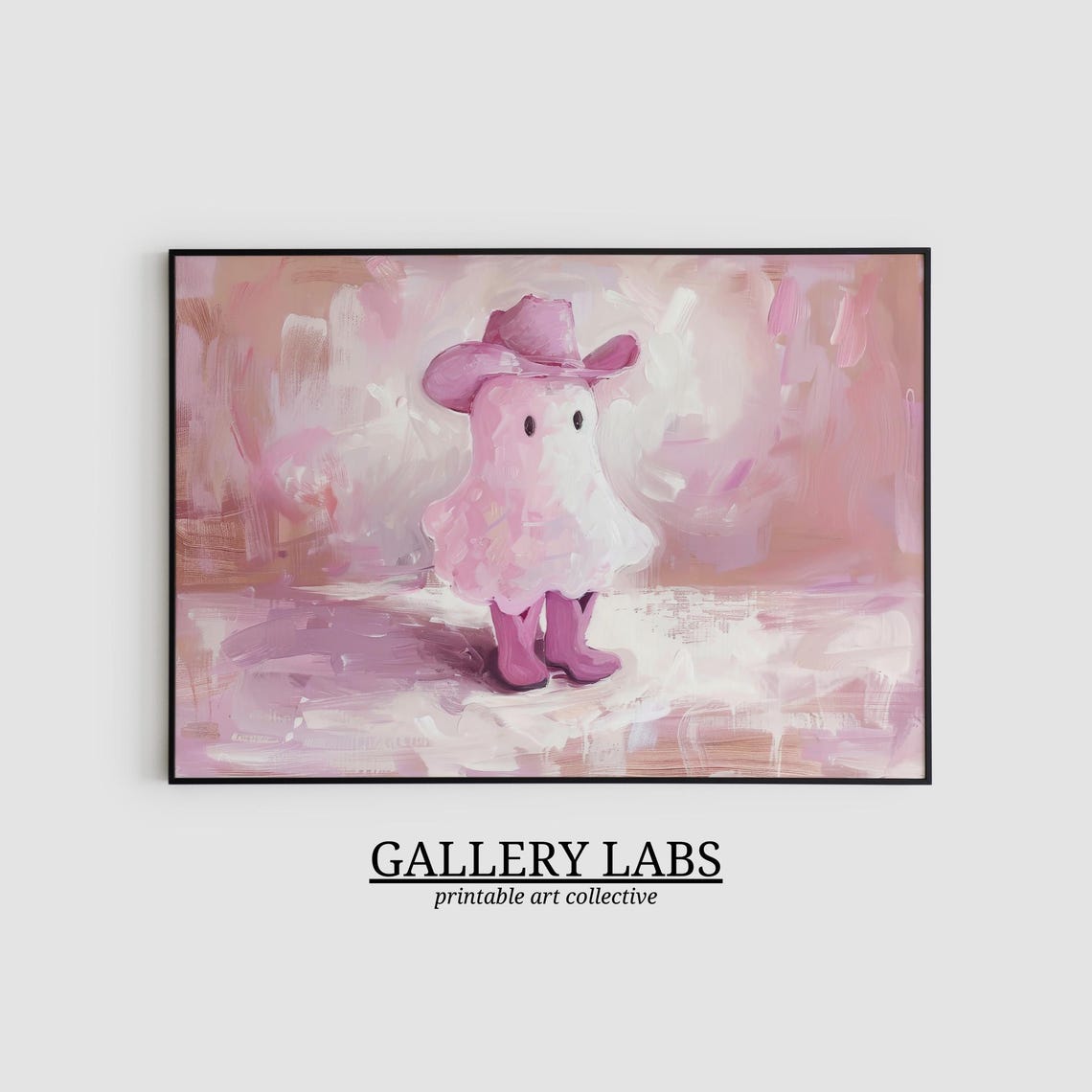 Pink Cowboy Ghost Western Hat Boots Cute Spooky Painting Wall Poster - Image 2