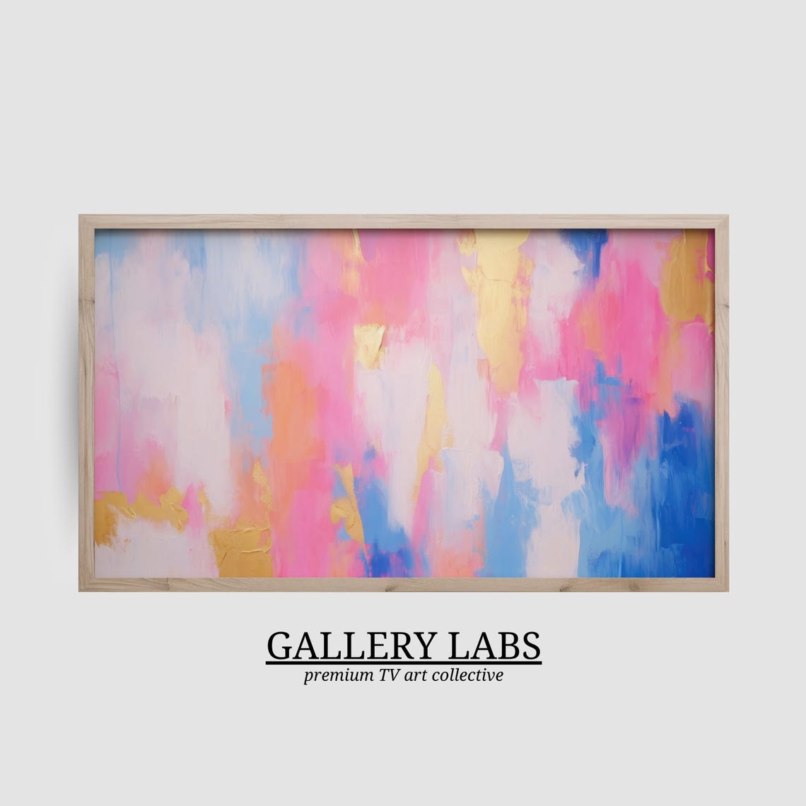 Soft Pastel Pink Blue Gold Wash Abstract Modern Framed TV Art Print - Image 2