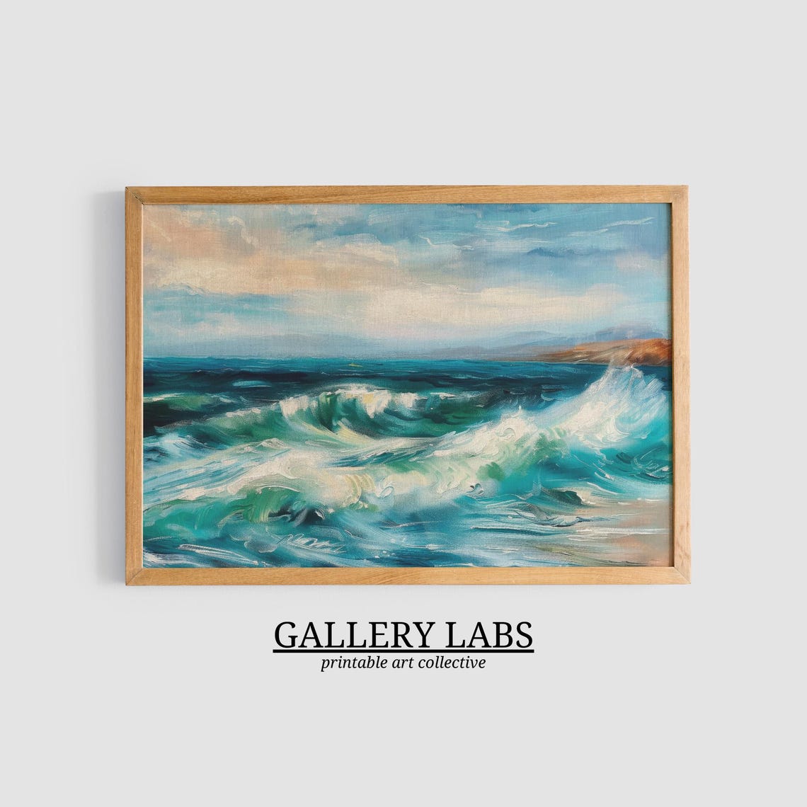 Abstract Ocean Wave Teal Coastal Modern Beach Wall Art Print - Image 3