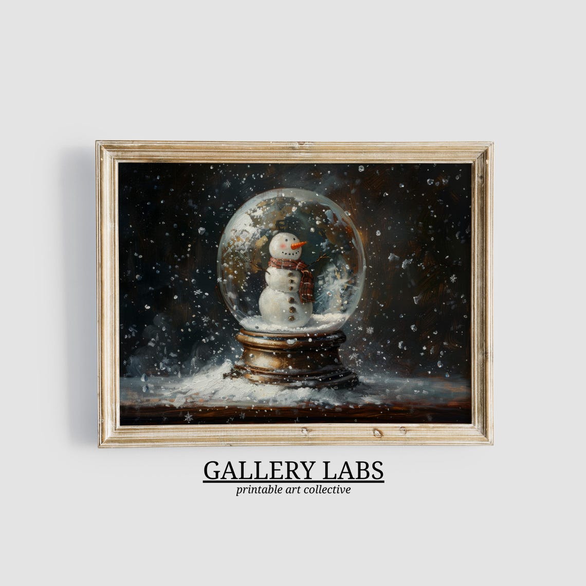 Christmas Snow Globe Cute Snowman Plaid Scarf Snowfall Painting Poster