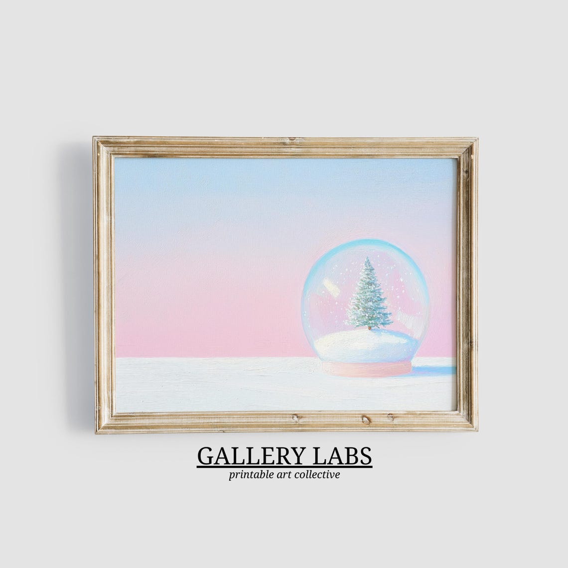 Pink Snow Globe Christmas Tree Minimalist Winter Scene Wall Art