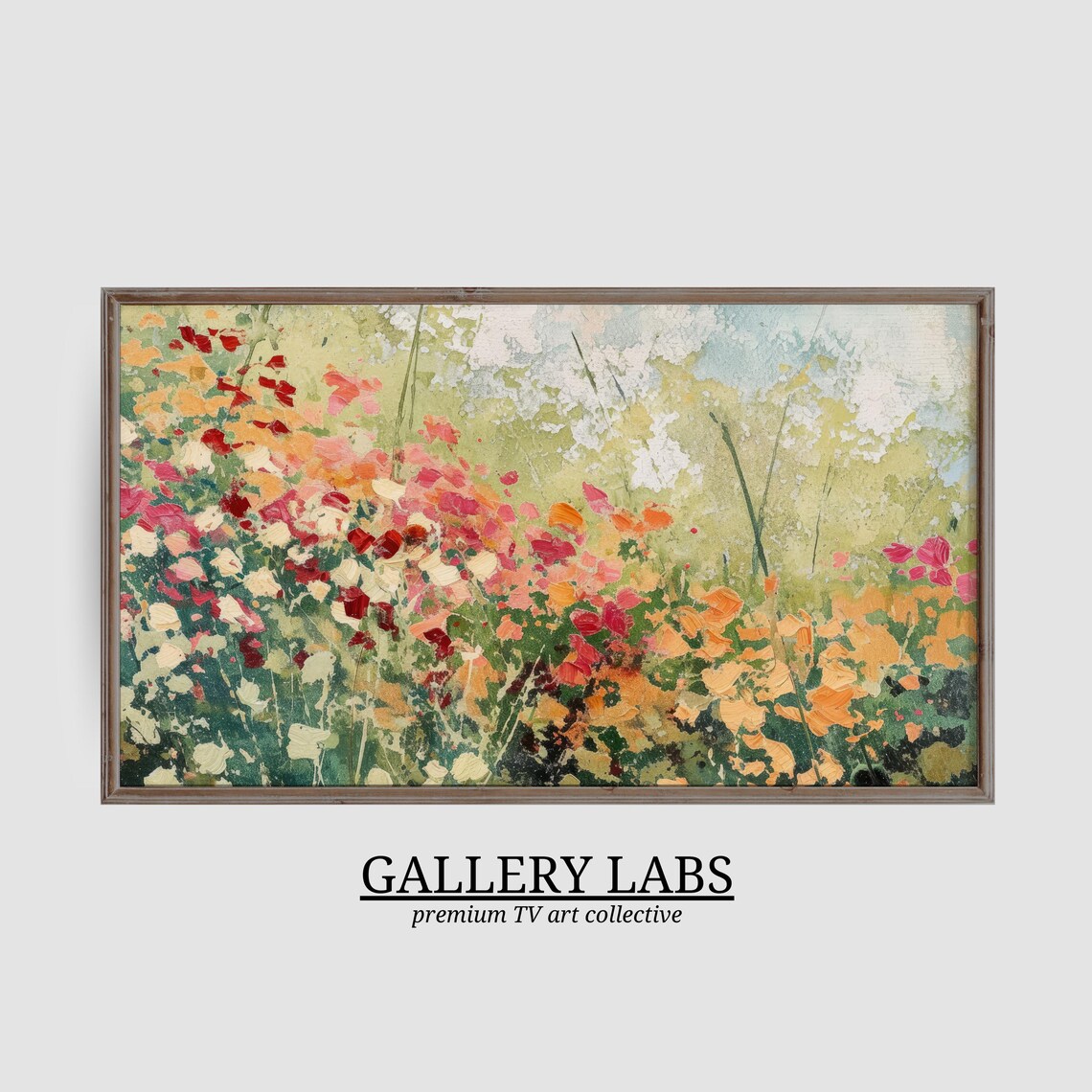 Vibrant Meadow of Red Orange and Pink Wildflowers Expressive Impressionist Painting - Image 3