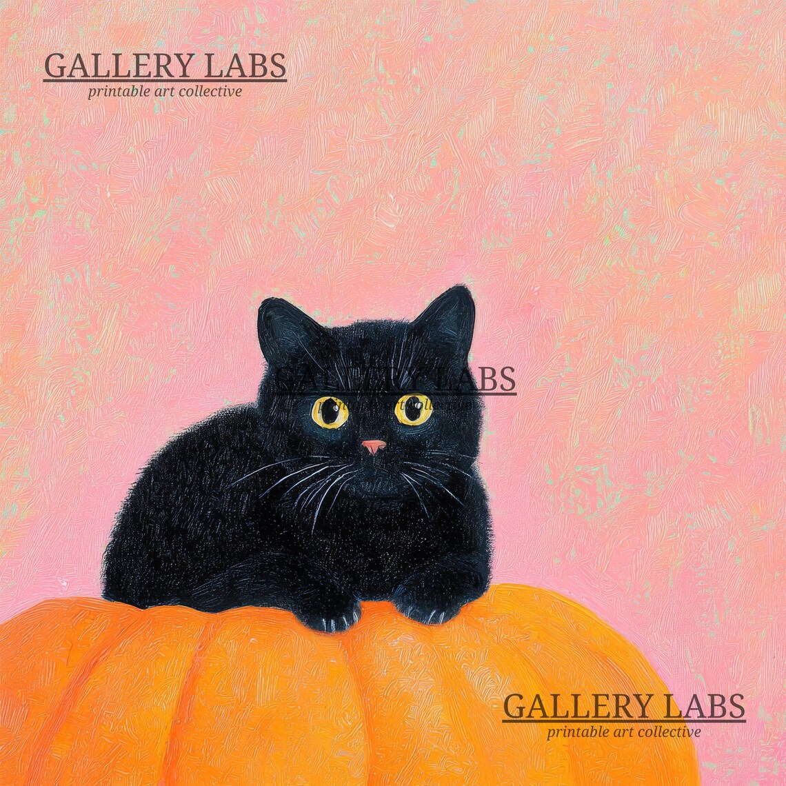 Cute Black Cat Halloween Pumpkin Wall Art Print - Image 4