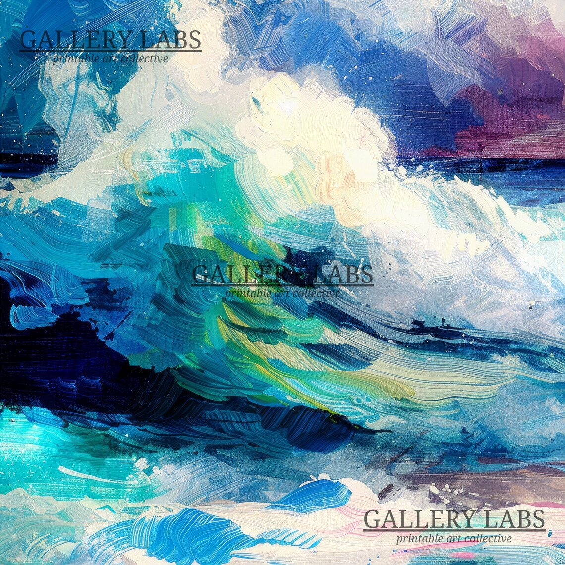 Abstract Ocean Wave Crashing Blue Surf Coastal Bathroom Wall Art Print - Image 4