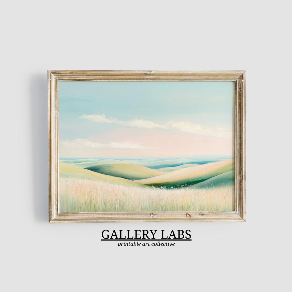 Rolling Green Hills Tall Grass Pastel Sky Calm Landscape Travel Poster