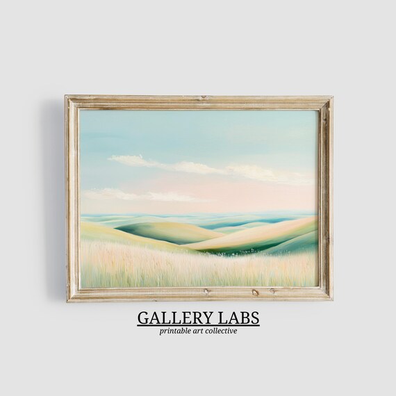 Rolling Green Hills Tall Grass Pastel Sky Calm Landscape Travel Poster